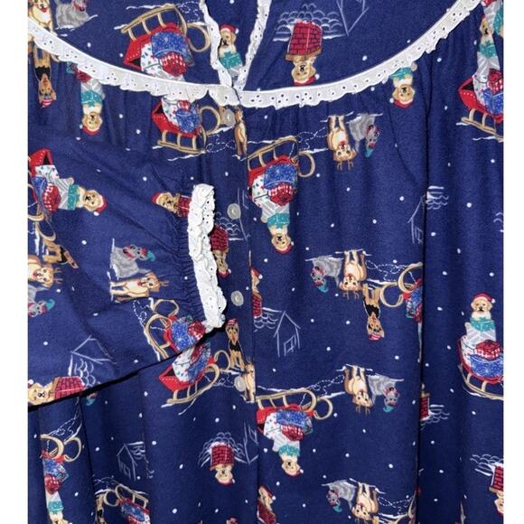 Lanz of Salzburg Women's XL Sleigh Puppies Flannel Nightgown Christmas Holiday - Picture 4 of 10